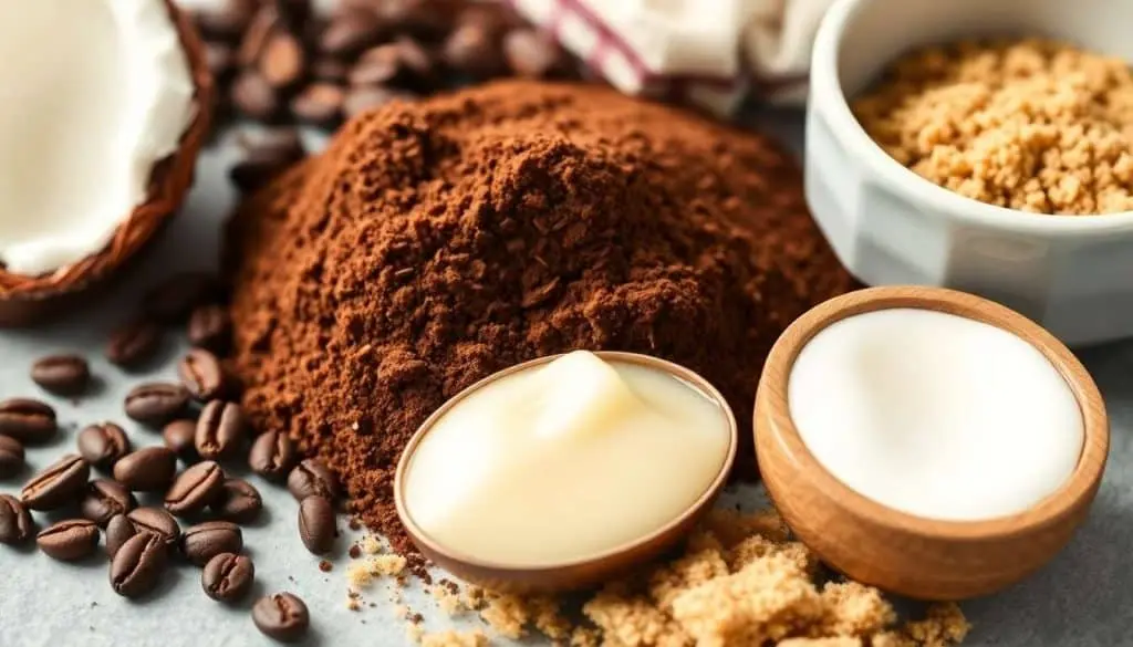Ingrédients pour un gommage au café fait maison