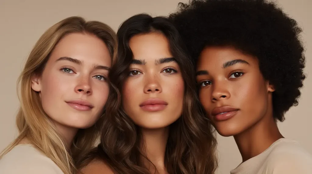 Trois femmes d'une beauté naturelle avec peau mixte
