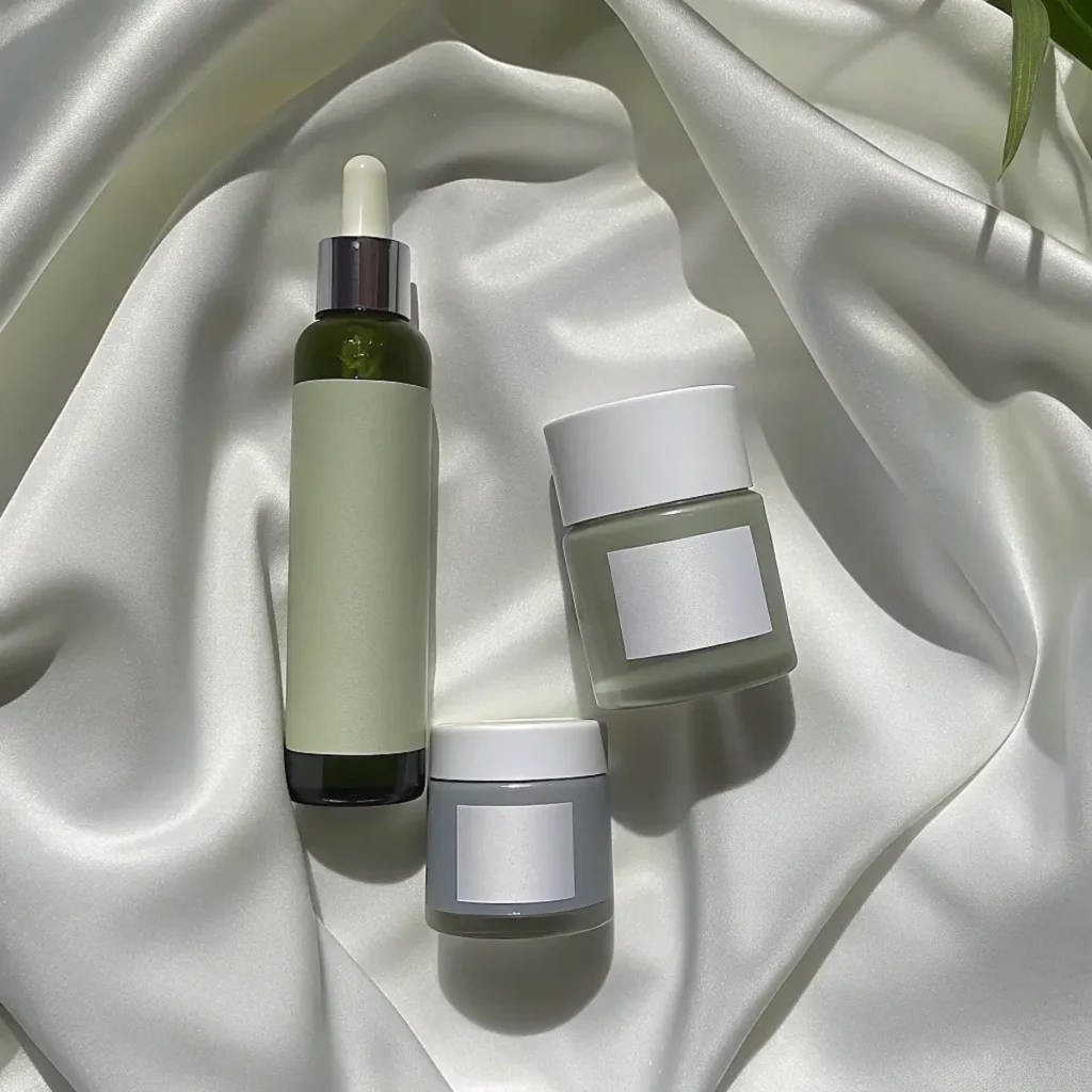 skincare sur du satin blanc