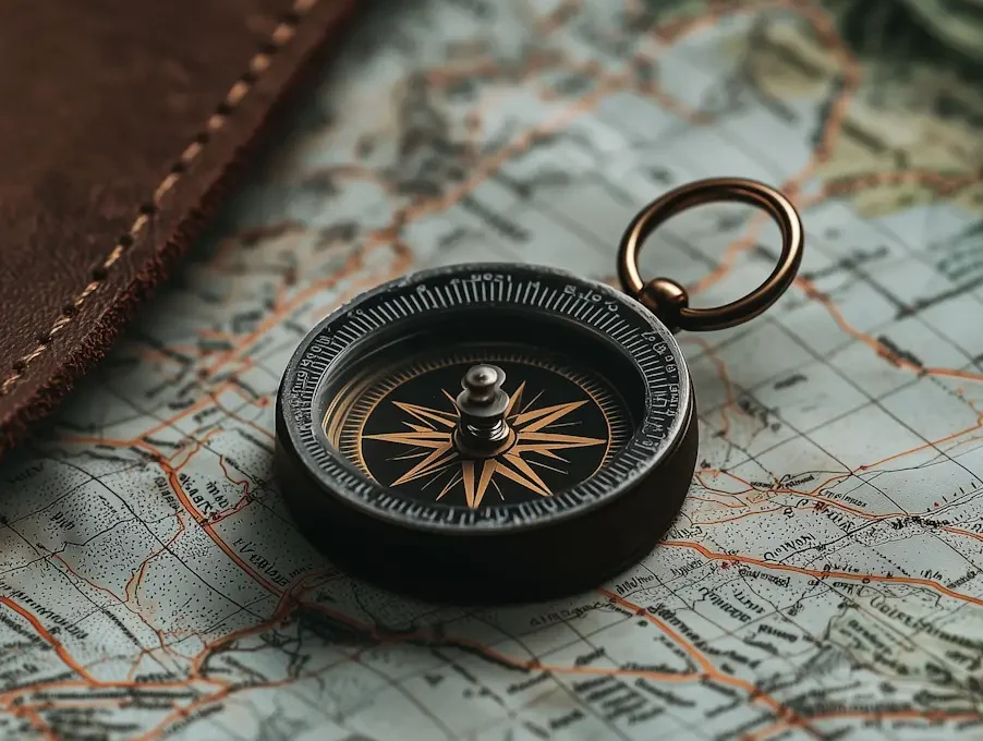 Boussole vintage sur une carte du monde
